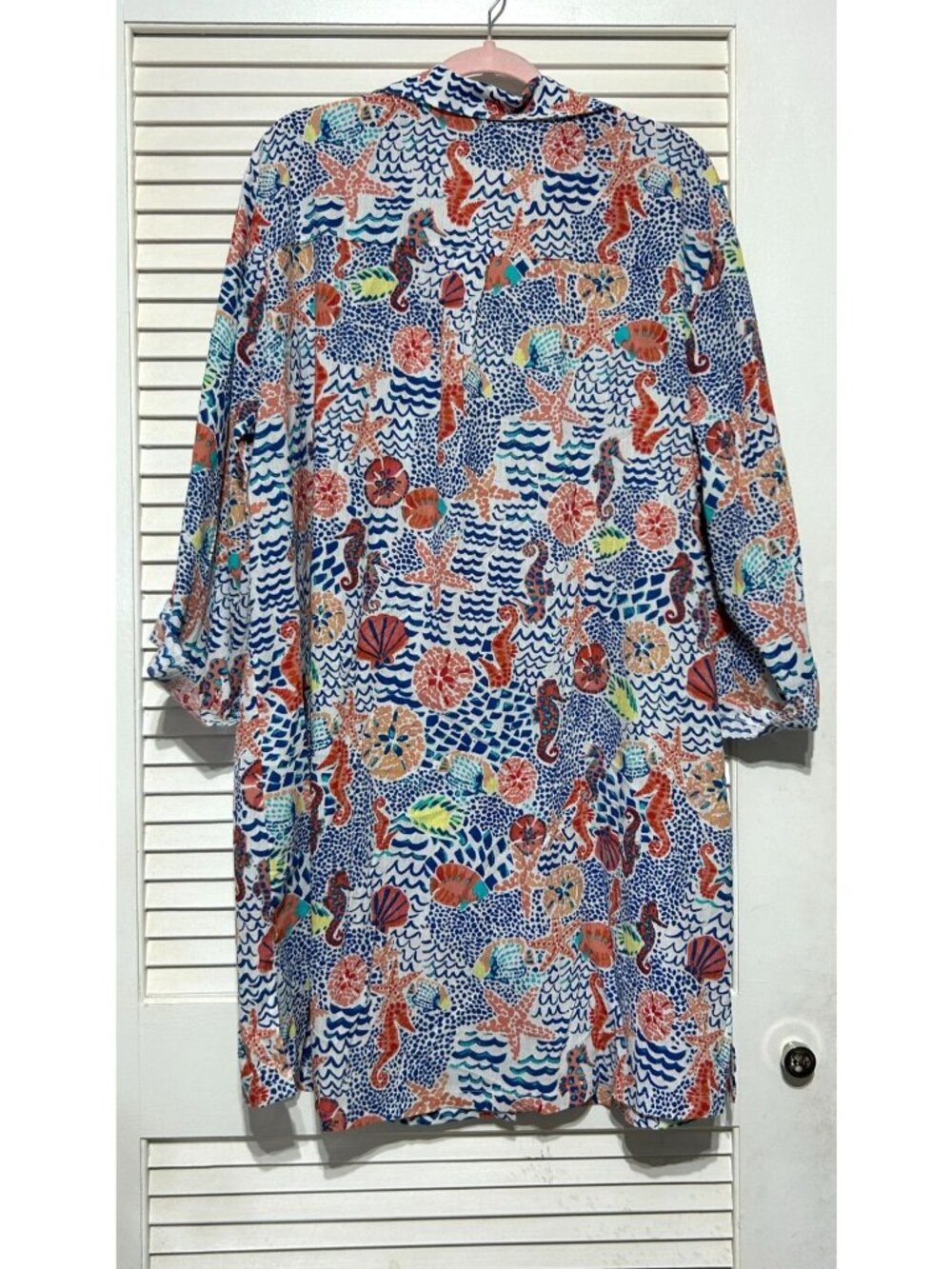NWT Talbot Women's Blue Cotton Seahorse Crinkle Beach Shirt Dress Size 2X 3453 - Picture 11 of 14